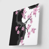 Japanisch Kimono Schwarz-Weiß-Rosa Sakura Quadratische Wanduhr (Winkel)