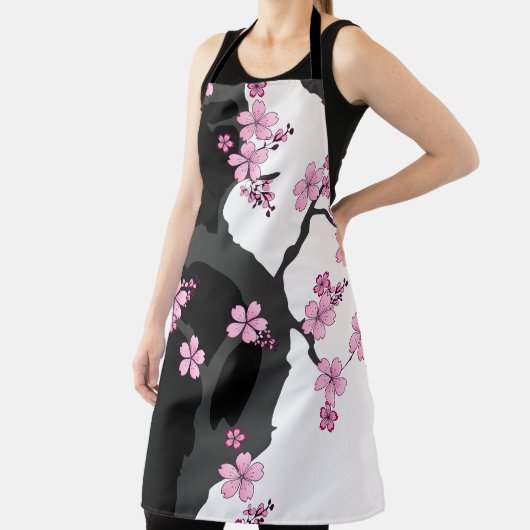 Japanisch Kimono Schwarz-Weiß-Rosa Sakura Schürze (InSitu)