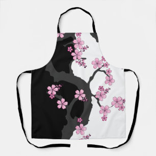 Japanisch Kimono Schwarz-Weiß-Rosa Sakura Schürze