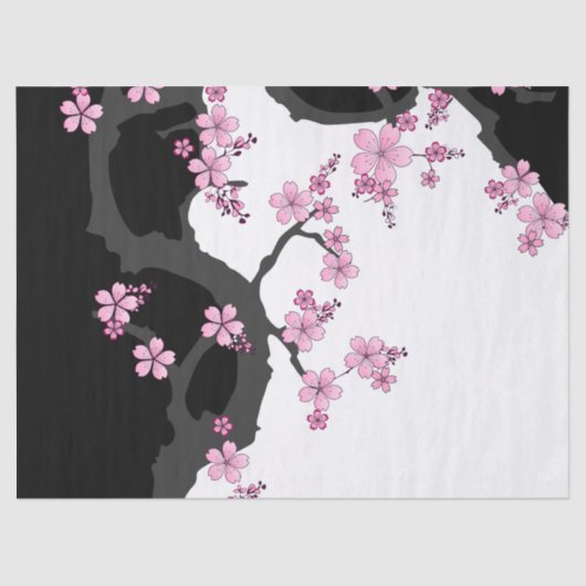 Japanisch Kimono Schwarz-Weiß-Rosa Sakura Seidenpapier (Vorderseite)