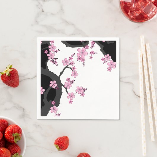Japanisch Kimono Schwarz-Weiß-Rosa Sakura Serviette (Beispiel)