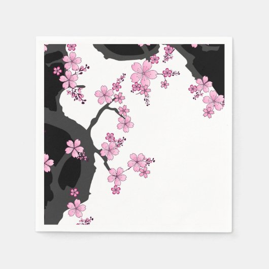 Japanisch Kimono Schwarz-Weiß-Rosa Sakura Serviette (Vorderseite)