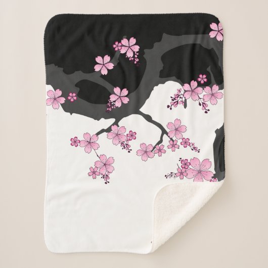 Japanisch Kimono Schwarz-Weiß-Rosa Sakura Sherpadecke (Vorderseite)