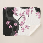 Japanisch Kimono Schwarz-Weiß-Rosa Sakura Sherpadecke (Vorderseite (Horizontal))