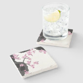 Japanisch Kimono Schwarz-Weiß-Rosa Sakura Steinuntersetzer (Seitenansicht)