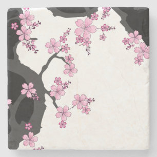 Japanisch Kimono Schwarz-Weiß-Rosa Sakura Steinuntersetzer