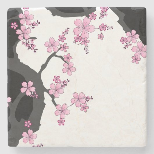 Japanisch Kimono Schwarz-Weiß-Rosa Sakura Steinuntersetzer (Vorderseite)