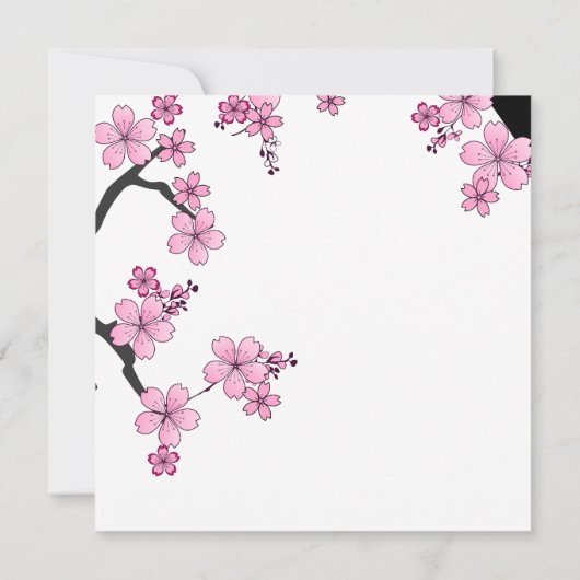 Japanisch Kimono Schwarz-Weiß-Rosa Sakura Stone Einladung (Rückseite)