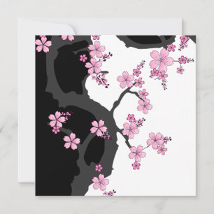 Japanisch Kimono Schwarz-Weiß-Rosa Sakura Stone Einladung