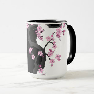 Japanisch Kimono Schwarz-Weiß-Rosa Sakura Tasse