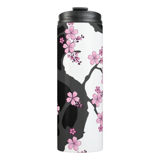 Japanisch Kimono Schwarz-Weiß-Rosa Sakura Thermosbecher (Vorderseite)