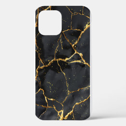 Japanisch Kintsugi Black & Gold iPhone 12 Hülle