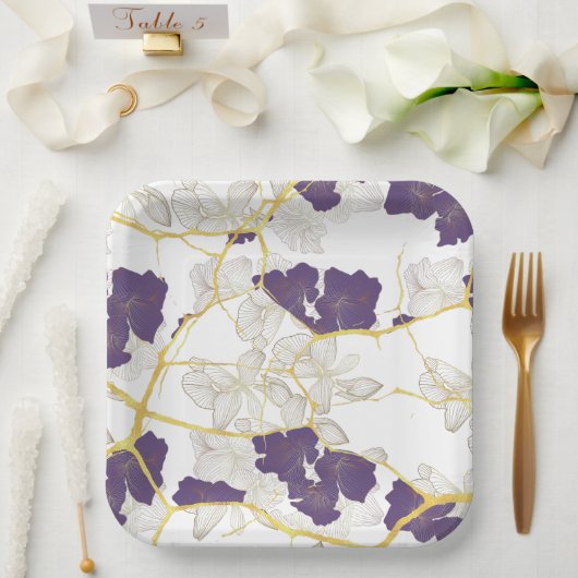 Japanisch Kintsugi. Doppelseitig. Pappteller (Hochzeit)