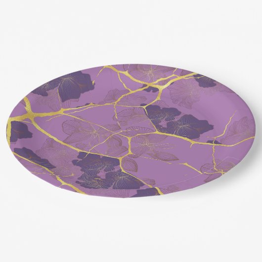 Japanisch Kintsugi. Doppelseitig. Pappteller (Schrägansicht)