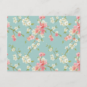 Japanisch, Kirschblüte, aquamarin, weiß, rosa, blü Postkarte