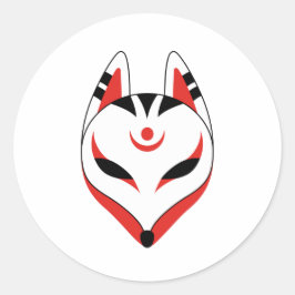 Japanisch Kitsune Fox Maske Runder Aufkleber