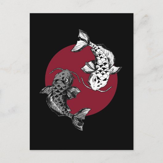 Japanisch Koi Carp Circle Black Postkarte (Vorderseite)