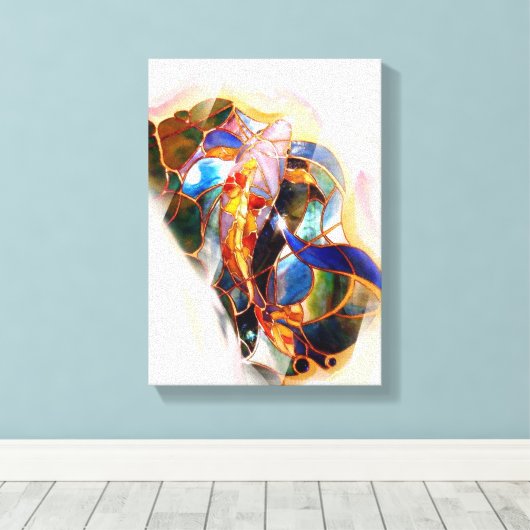 Japanisch Koi Fisch gesteinigtes Glas Art Canvas P Leinwanddruck (Insitu (Holzboden))
