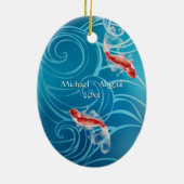 Japanisch Koi Fish Oriental Waves Paare Weihnachte Keramik Ornament (Hinten)