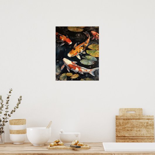 Japanisch Koi Fish Pond Art Print Poster (Küche)
