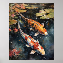 Japanisch Koi Fish Pond Art Print Poster