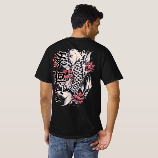 Japanisch Koi Fish Tshirt (Schwarz voll)