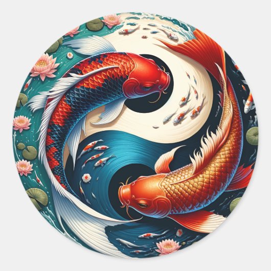 Japanisch Koi Fish Yin Yang Runder Aufkleber (Vorderseite)