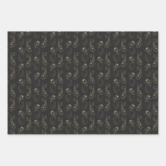 Japanisch Koi in Schwarz und Gold Geschenkpapier Set (Vorderseite 2)