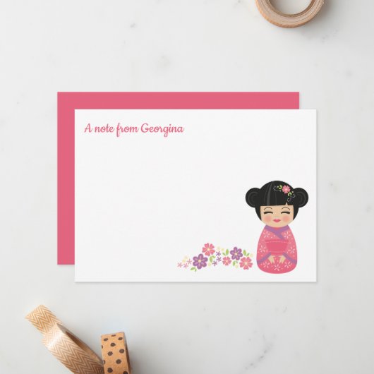 Japanisch Kokeshi Doll Personalisierte Flachnotizk Mitteilungskarte (Vorderseite/Rückseite Beispiel)