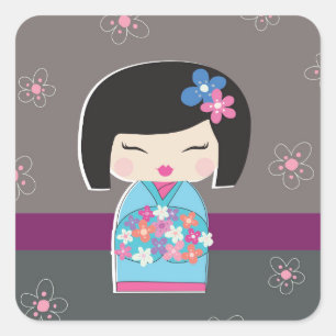 Japanisch Kokeshi Doll Square Stickers