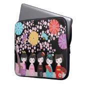Japanisch Kokeshi Dolls Black Laptopschutzhülle (Vorderseite Links)