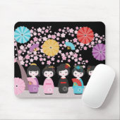 Japanisch Kokeshi Dolls Black Mousepad (Mit Mouse)
