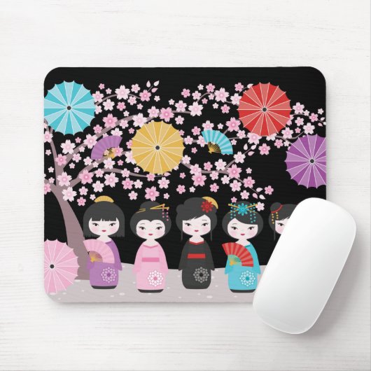 Japanisch Kokeshi Dolls Black Mousepad (Mit Mouse)