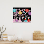 Japanisch Kokeshi Dolls Black Poster (Küche)