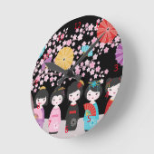 Japanisch Kokeshi Dolls Black Runde Wanduhr (Winkel)
