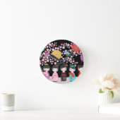 Japanisch Kokeshi Dolls Black Runde Wanduhr (Zuhause)