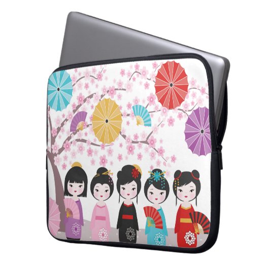 Japanisch Kokeshi Dolls Laptopschutzhülle (Vorderseite Links)
