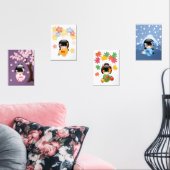 Japanisch Kokeshi Dolls Saisons Bilderwand Sets (Wohnzimmer)