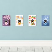 Japanisch Kokeshi Dolls Saisons Bilderwand Sets (Holzboden)