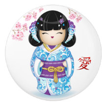 Japanisch Kokeshi Liebe Doll Keramik Knob