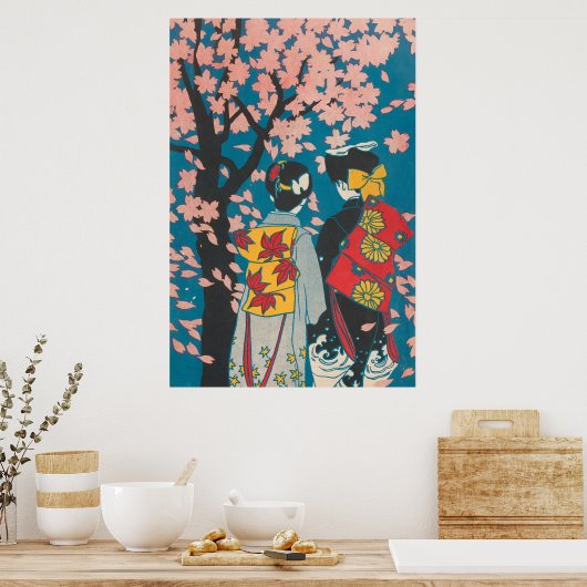 Japanisch Lesbisches Paar erfreut Sakura Poster (Küche)