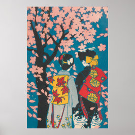 Japanisch Lesbisches Paar erfreut Sakura Poster