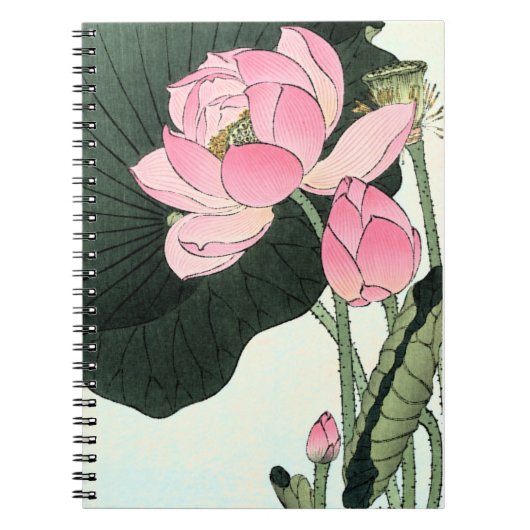 Japanisch Lotus Blume - Vintages Fine Art Notebook Notizblock (Vorderseite)