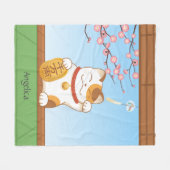 Japanisch Lucky Calico Cat, Maneki Neko Fleecedecke (Vorderseite (Horizontal))