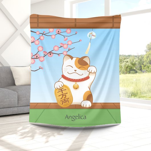 Japanisch Lucky Calico Cat, Maneki Neko Fleecedecke