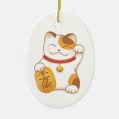 Japanisch Lucky Calico Cat, Maneki Neko Keramik Ornament (Vorne)