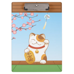 Japanisch Lucky Calico Cat, Maneki Neko Klemmbrett