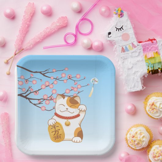 Japanisch Lucky Calico Cat, Maneki Neko Pappteller (Party)