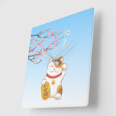Japanisch Lucky Calico Cat, Maneki Neko Quadratische Wanduhr (Winkel)