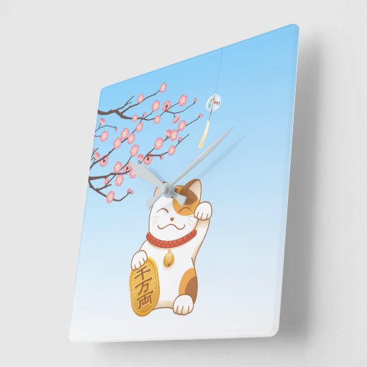 Japanisch Lucky Calico Cat, Maneki Neko Quadratische Wanduhr (Winkel)